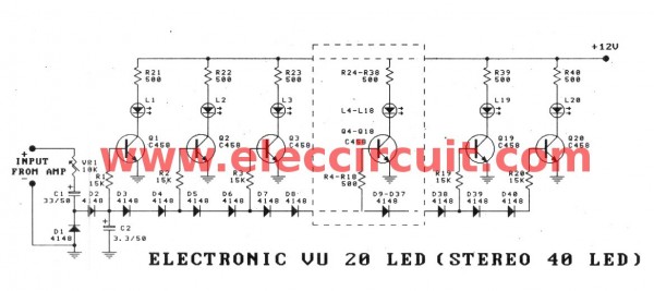 Analog LED VU meter circuit using transistors