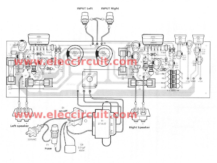 components layout 60w stereo amplifier projects