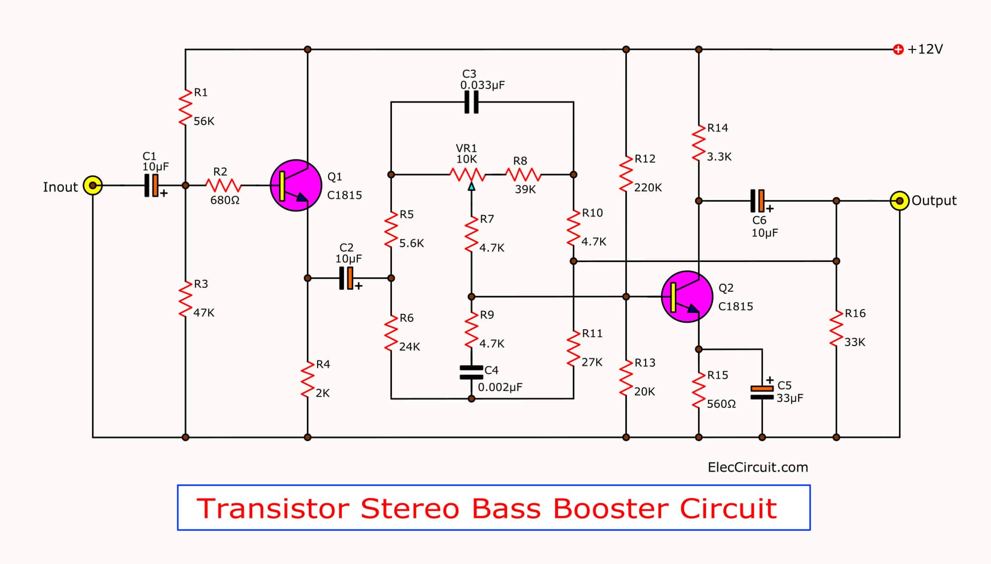 Transistor Stereo Bass Booster Circuit Projects