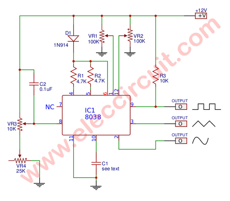 Mini function generator circuit using ICL8038 - ElecCircuit