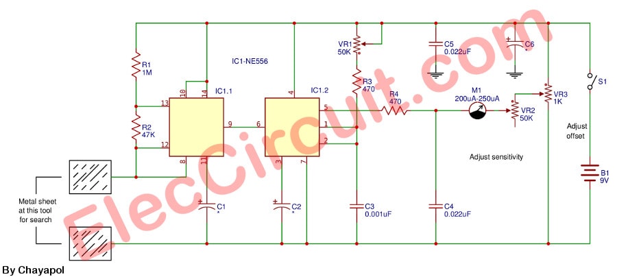simple metal detector project Circuit Diagram