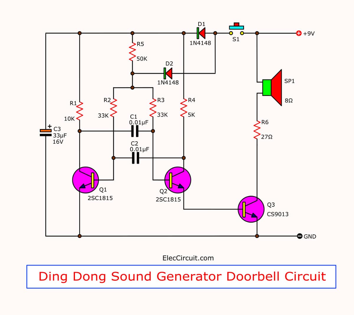 doorbell circuit diagram using transistors