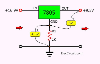 Increase 7805 voltage with Resistor across negative ground