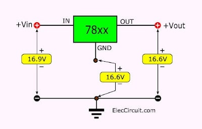 Release negative pin measure voltage various points of 7805