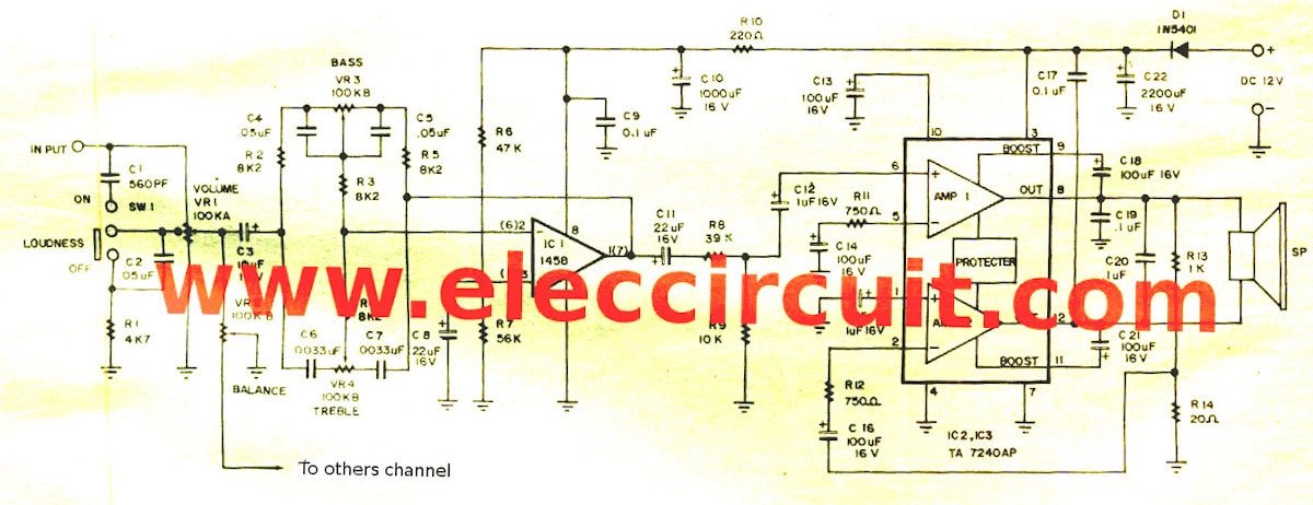 components layout of 19 watts stereo amplifier