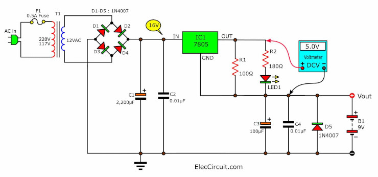 current constant battery charger using 7805