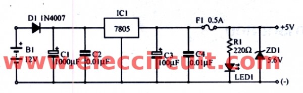 2-12Vdc-to-5vdc-regulated-circuit-using-ic-7805