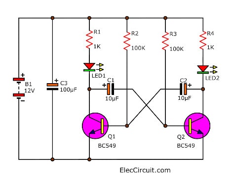 5-the-2-led-alternating-flasher-circuit-using-two-transistors