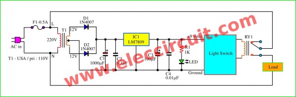 2-Block diagram and 9 volts DC regulation of daylight sensor switch circuit.