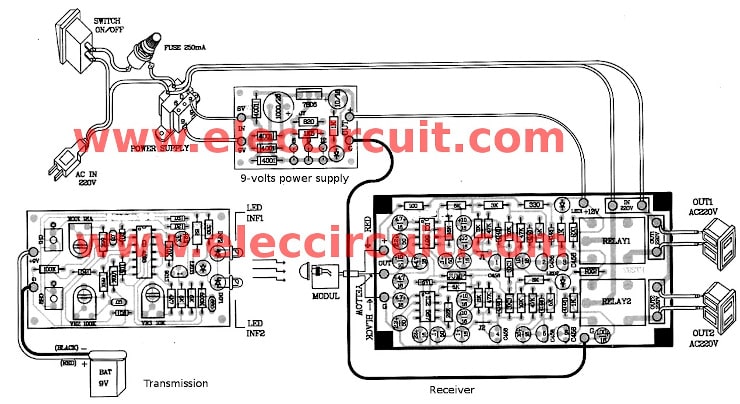 Wiring 2 channel Infrared remote control circuit