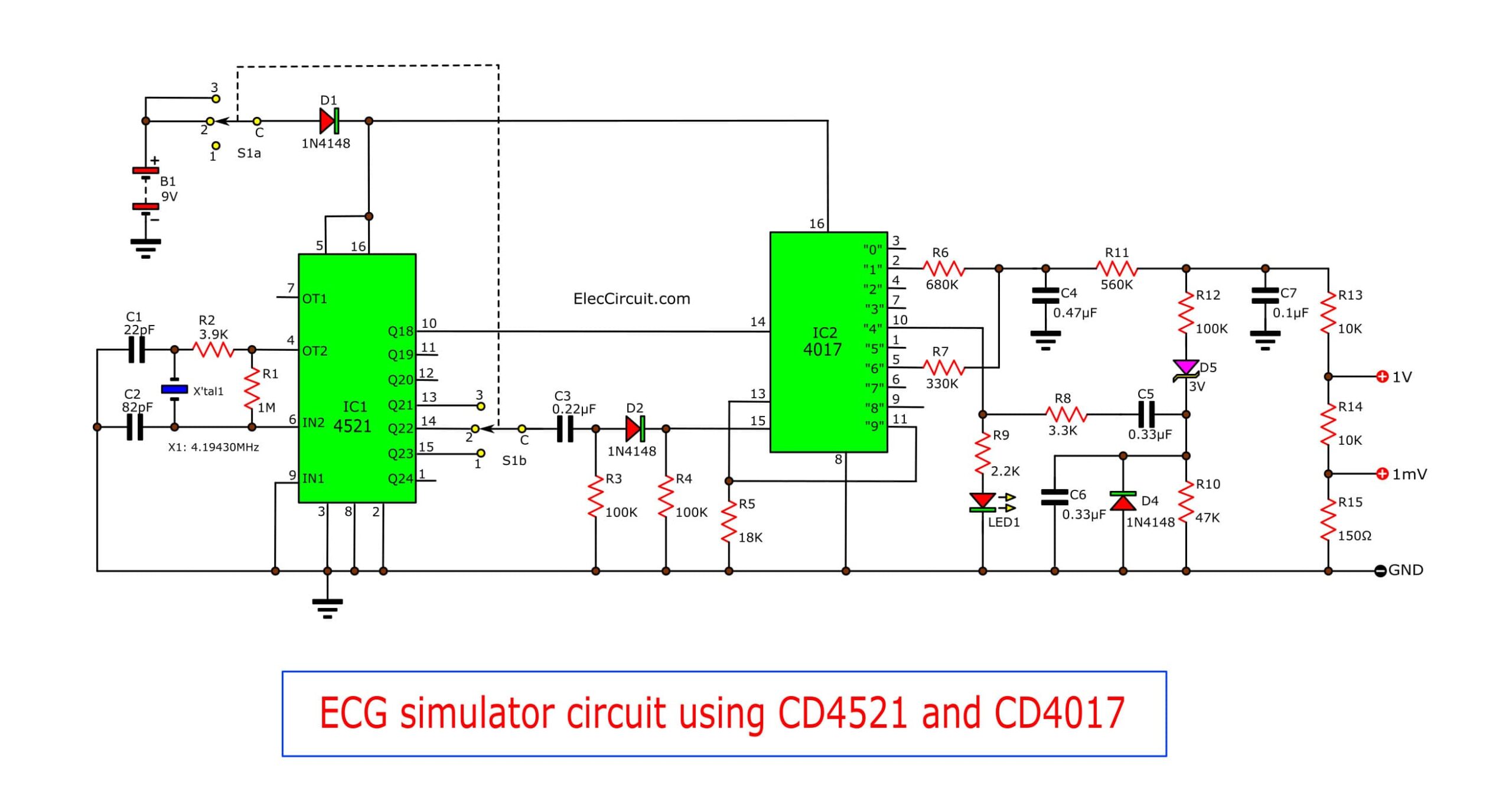 ECG simulator circuit using CD4521 and CD4017