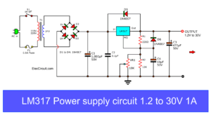 LM317 Power supply circuit 1.2 to 30V 1A