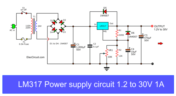 My First Variable Power Supply Using Lm317 Eleccircuit