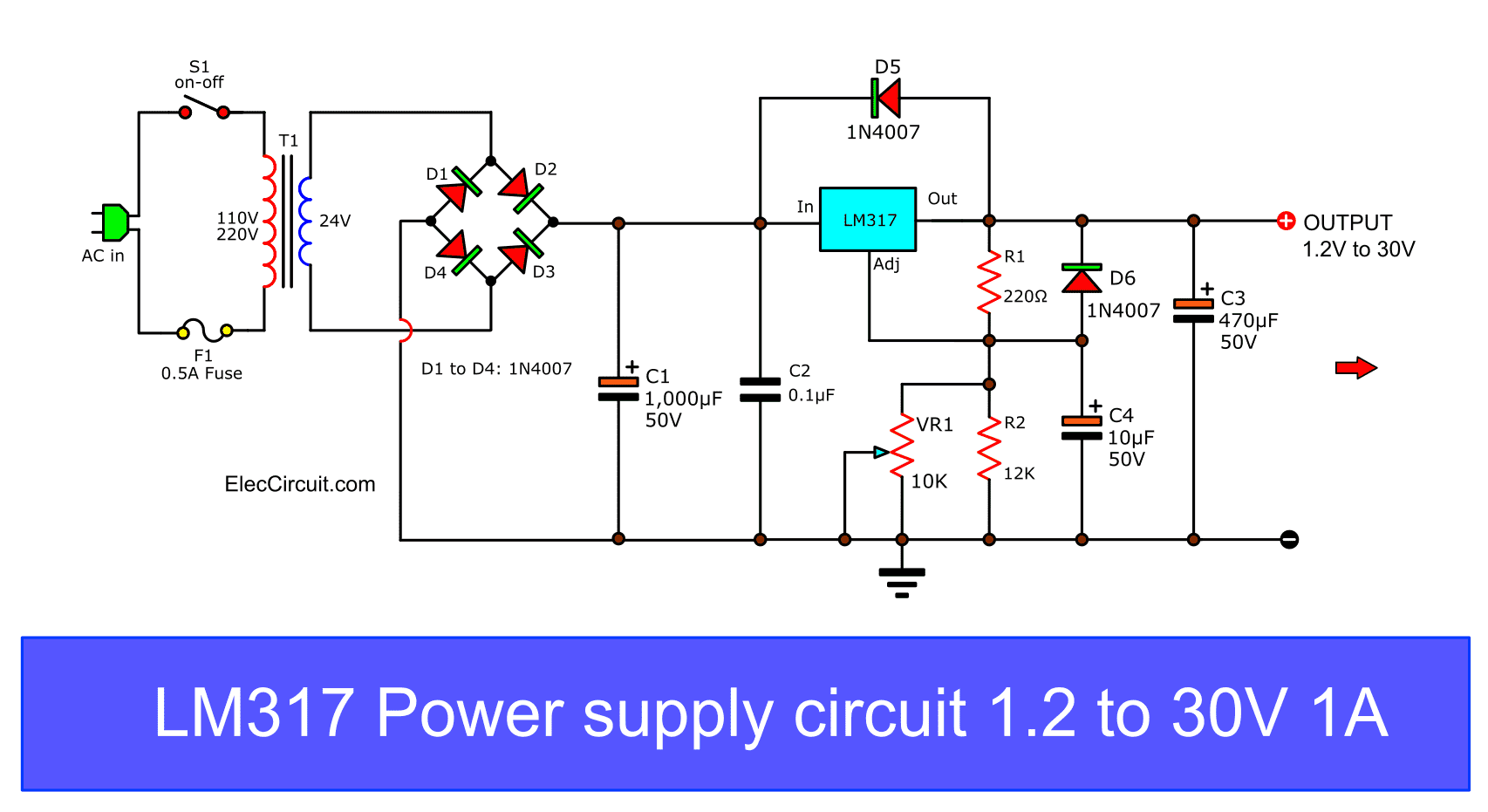 My first variable power supply using LM317 - ElecCircuit