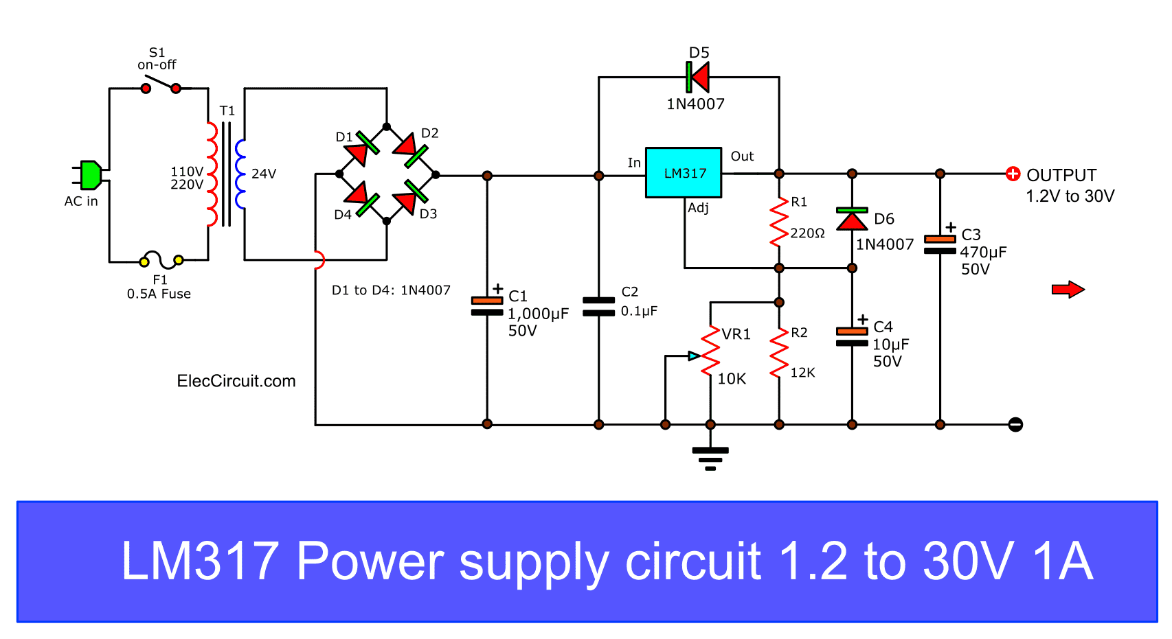 My first variable power supply using LM317 - ElecCircuit ripple control wiring diagram 