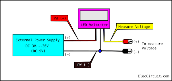 The wiring of 3 wires in a LED voltmeter