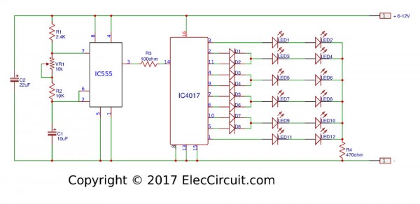 IC 4017/CD4017 Datasheet | Pinout | 15 example circuits