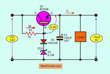100mA 5V transistor series voltage regulator