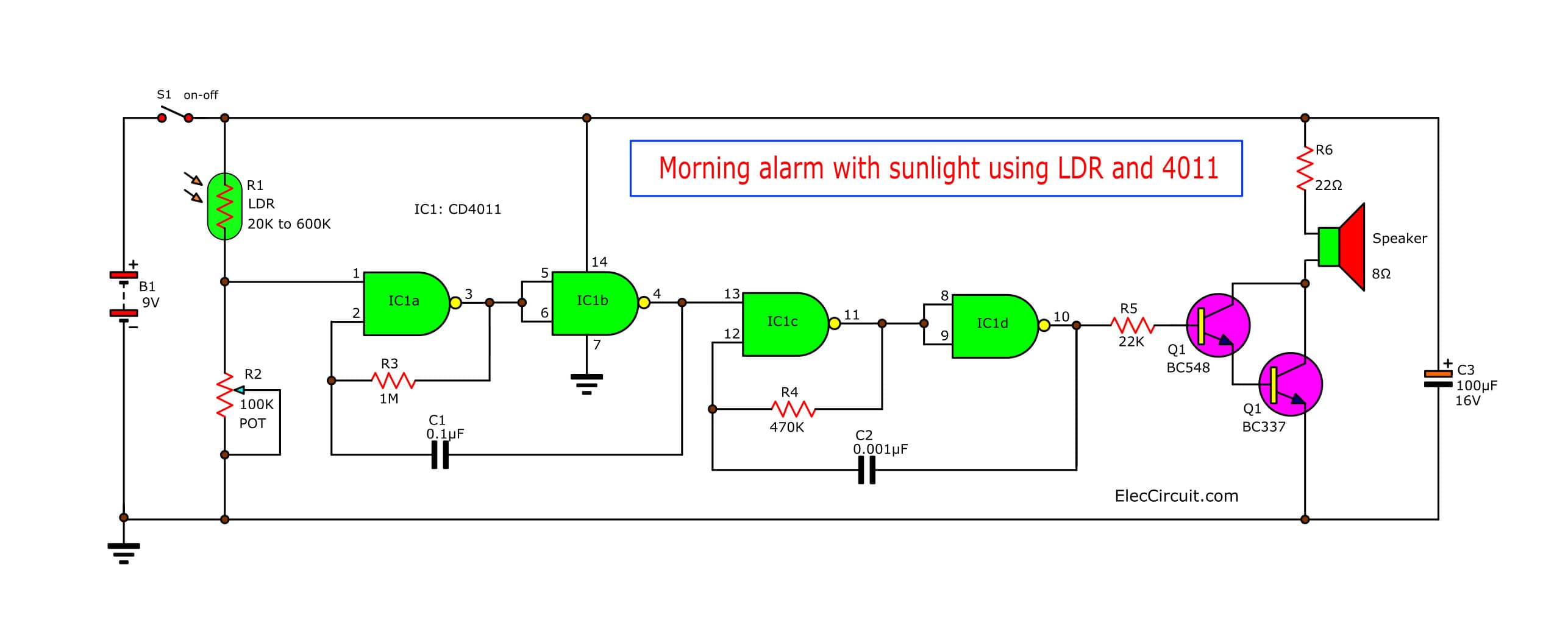 Morning alarm with sunlight using LDR and 4011