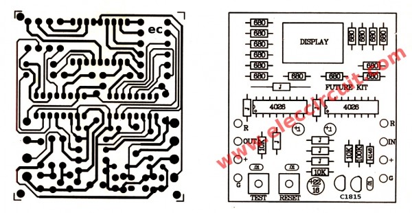 the actual-size of Single-sided Copper PCB layout and components layout