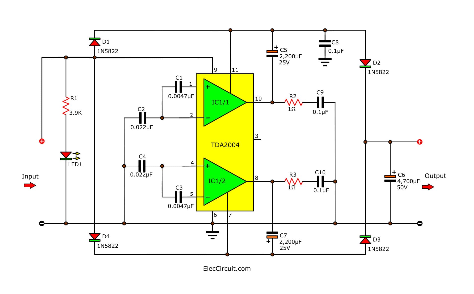 12 to 24 volt DC converter circuit using TDA2004 or TDA2005