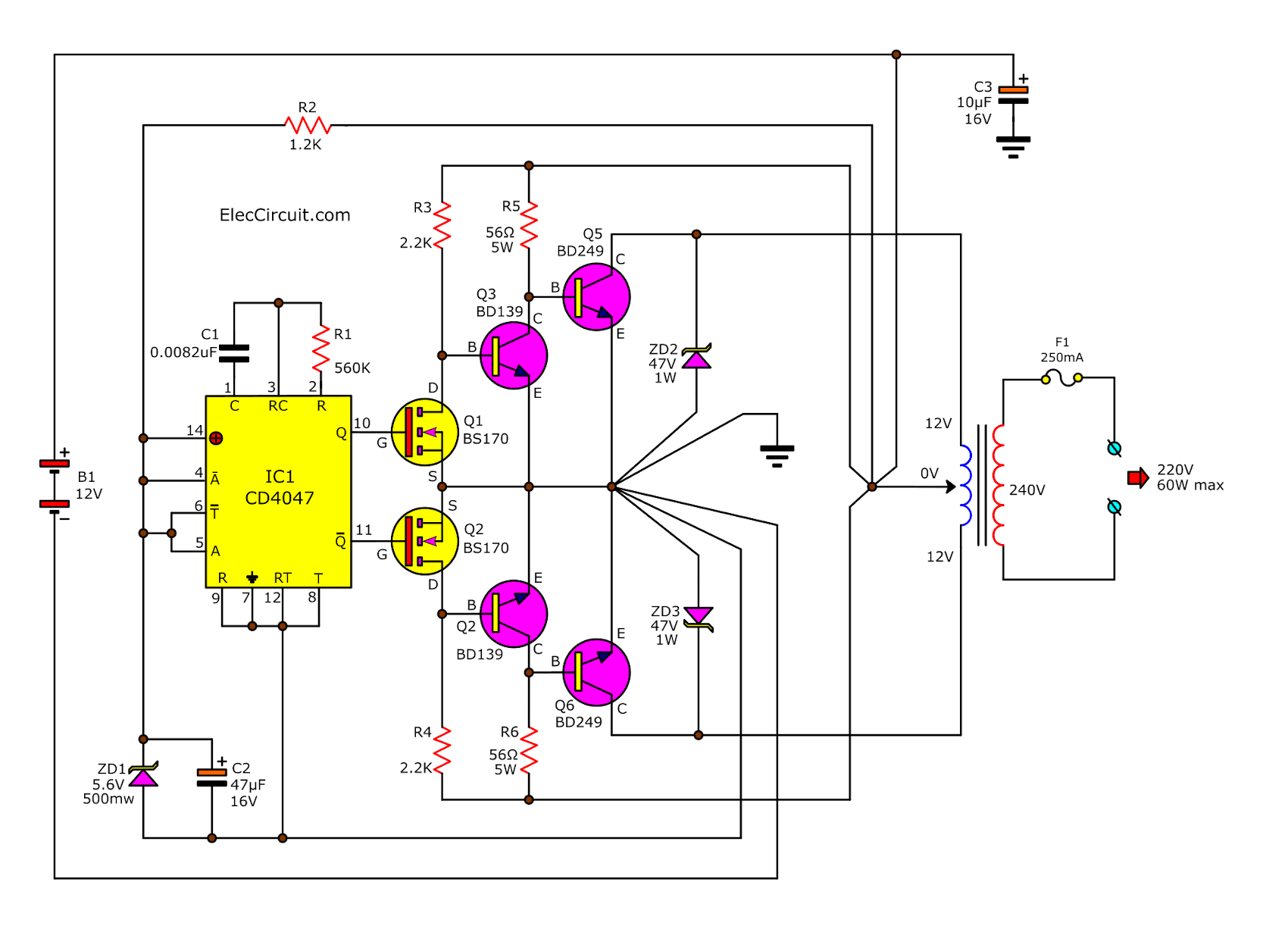 DC to AC Converter Circuit projects, 12V to 220VAC ...