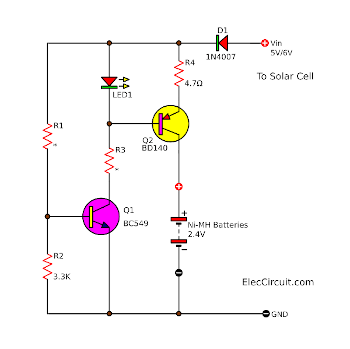 simple 1-2V AA Ni-MH battery solar charger circuit