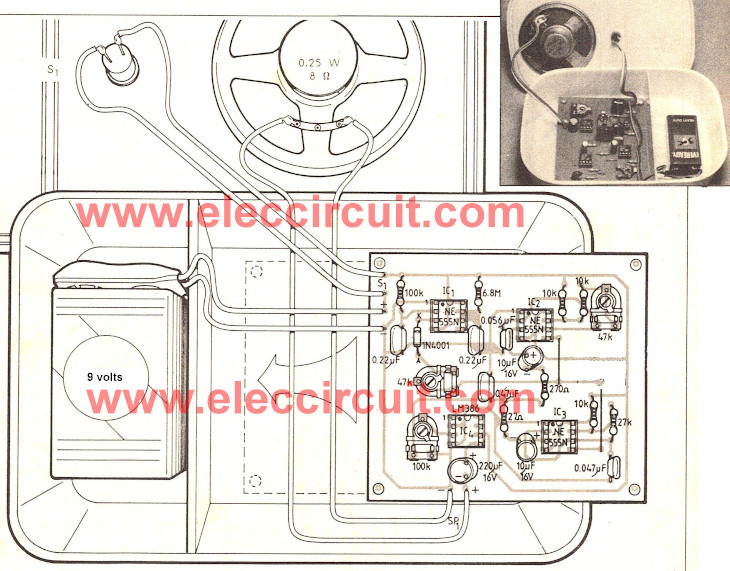 Component layout NE555 donkey sound effect generator