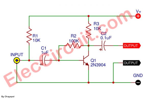 Schematic of very Simple preamplifiers using 2N3904
