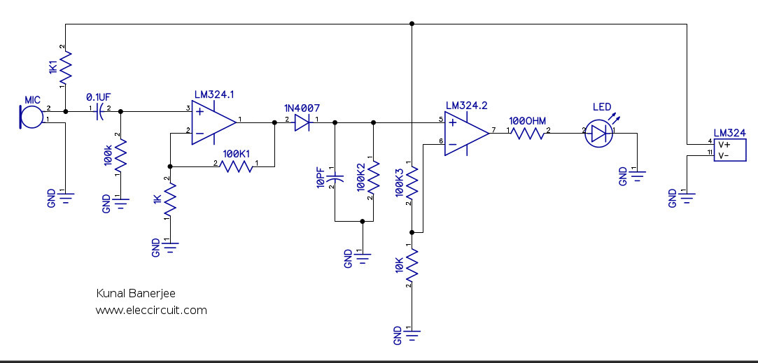 Sound detector using LM324 | ElecCircuit.com