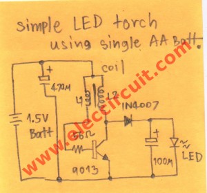 Simple LED torch using single AA 1.5V Battery