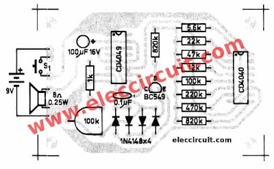 Component layout Sound effects circuit using CMOS