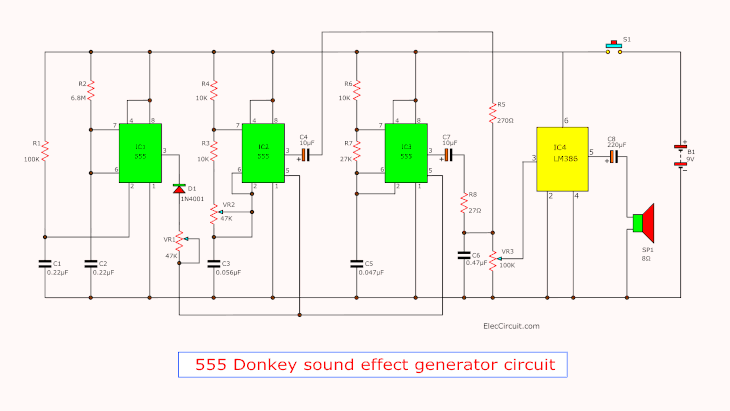 555 Donkey sound generator circuit