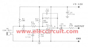 Active microphone preamplifier using LF356