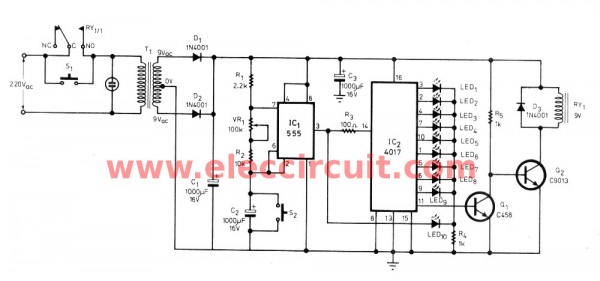 LED Chaser circuit with PCB layout | Running lights | Eleccircuit.com