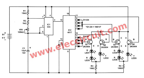 Traffic Light Controller Circuit Using Cd4027 Ne555