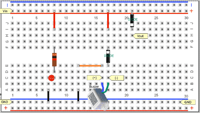 imple alarm and protect the incorrect polarity on a breadboard