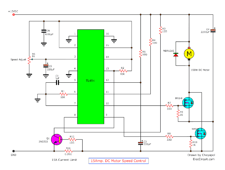 12V-24V PWM Motor controller circuit using TL494-IRF1405