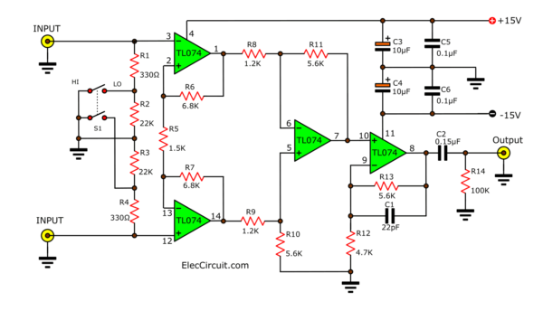 balance  Pre microphone amplifier circuit