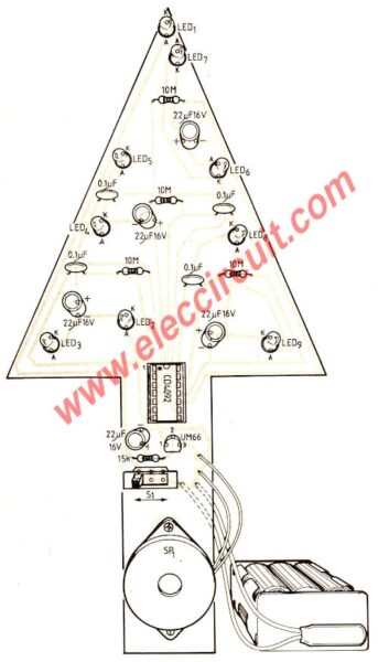 Components Layout Small-christmas LED flasher circuit