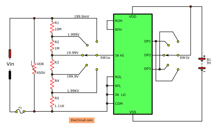 Digital multimeter circuit using ICL7107