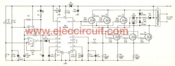 The-schematic-diagram-of-this-projects of 500W power inverter circuit using SG3526-IRFP540