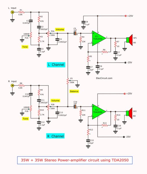 40W + 40W Stereo Power Amplifier using TDA2050