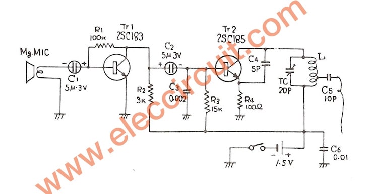 1.5V FM transmitter circuit, 88-108MHz using transistors