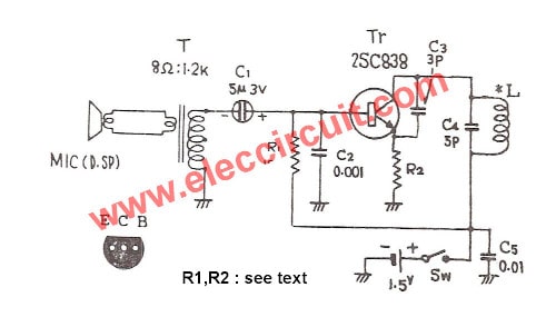 98-100MHz FM transmitter circuit using one transistor