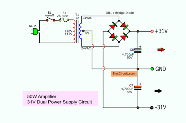 LM3875 Amplifier Power Supply Circuit