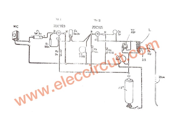 components layout 2 transistor fm transmitter