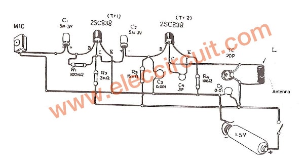 components layout C828 FM transmitter 1.5V