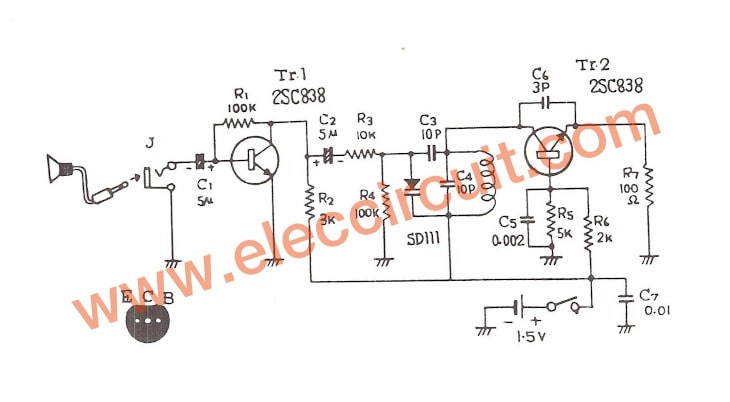 Varicap diodes 1.5V FM transmitter circuit