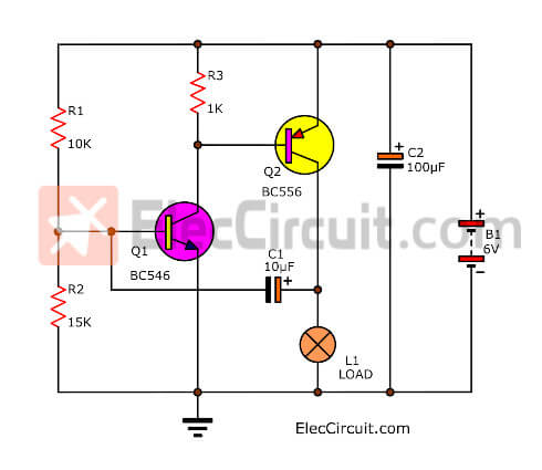 Lamp 6 volt flashing circuit using two 